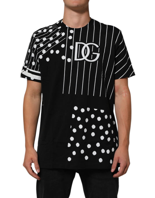 Dolce & Gabbana Black Cotton Polka Dots Round Neck Men's T-shirt ()