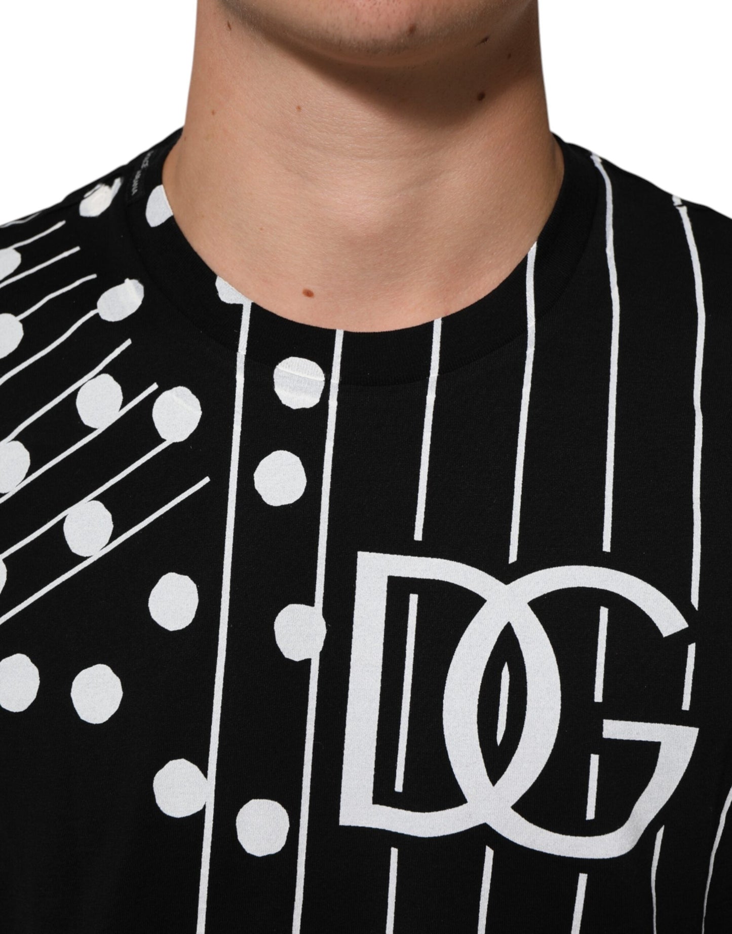 Dolce & Gabbana Black Cotton Polka Dots Round Neck Men's T-shirt ()