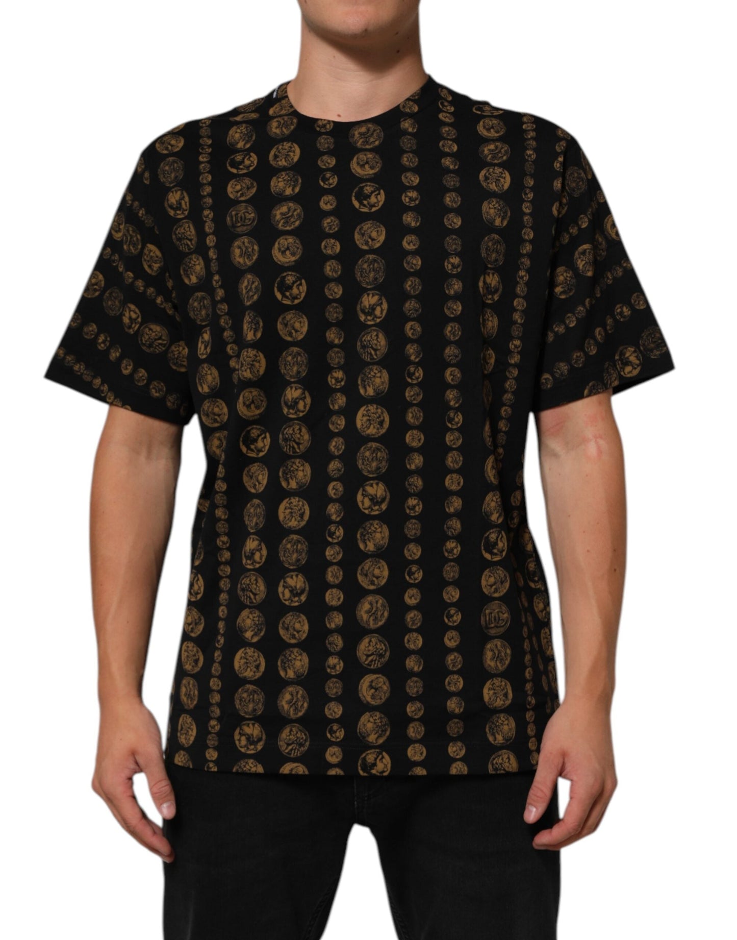 Dolce & Gabbana Black Cotton Coin Print Crew Neck Men's T-shirt ()