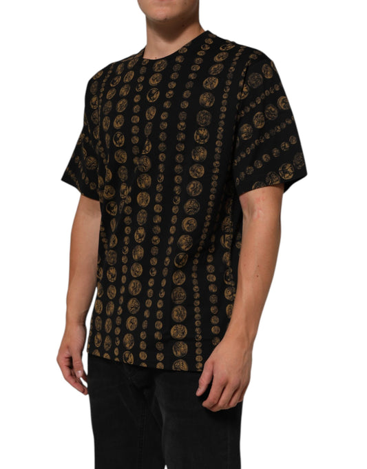 Dolce & Gabbana Black Cotton Coin Print Crew Neck Men's T-shirt ()