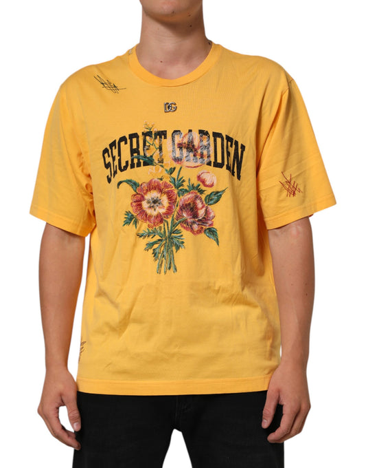 Dolce & Gabbana Yellow Secret Graden Floral Cotton Crew Neck Men's T-shirt ()