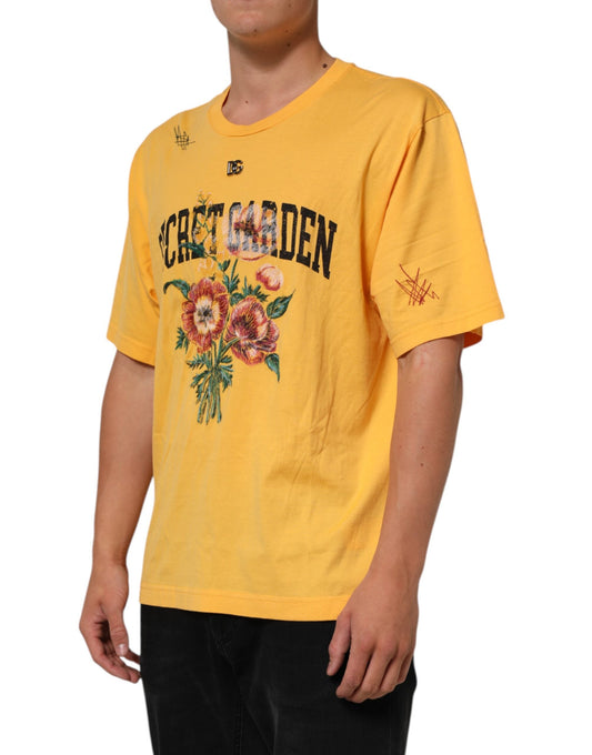 Dolce & Gabbana Yellow Secret Graden Floral Cotton Crew Neck Men's T-shirt ()