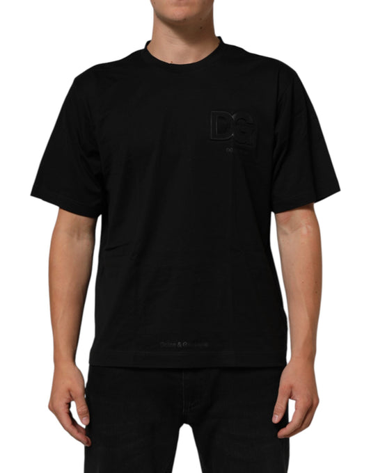 Dolce & Gabbana Black Logo Patch Cotton Men Crew Neck Men's T-shirt