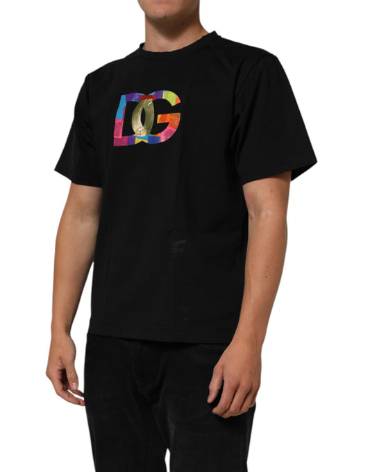 Dolce & Gabbana Black Logo Print Cotton Men Crew Neck Men's T-shirt ()