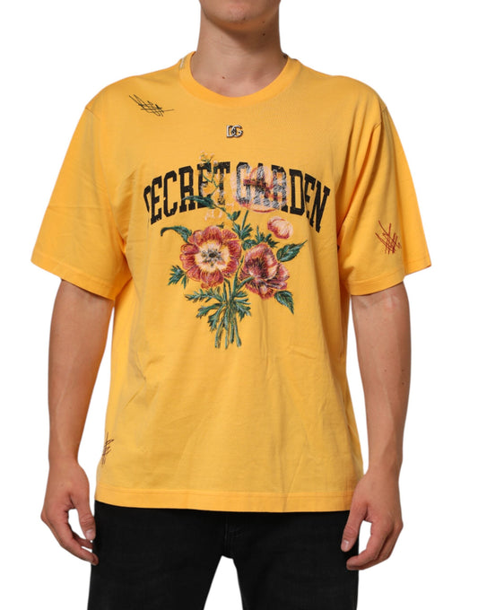 Dolce & Gabbana Yellow Secret Graden Floral Cotton CrewNeck Men's T-shirt