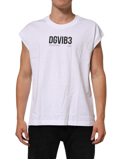 Dolce & Gabbana White Cotton Sleeveless Printed Tank Men's T-shirt
