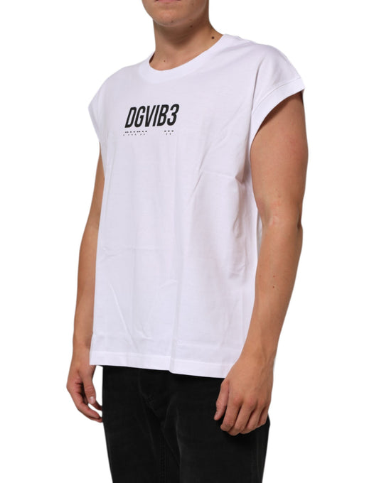 Dolce & Gabbana White Cotton Sleeveless Printed Tank Men's T-shirt