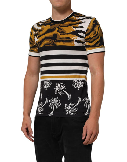 Dolce & Gabbana Multicolor Leopard Palm Leaf Men Crew Neck Men's T-shirt