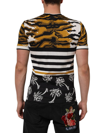 Dolce & Gabbana Multicolor Leopard Palm Leaf Men Crew Neck Men's T-shirt
