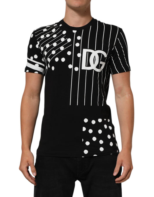 Dolce & Gabbana Black Cotton Polka Dots Round Neck Men's T-shirt