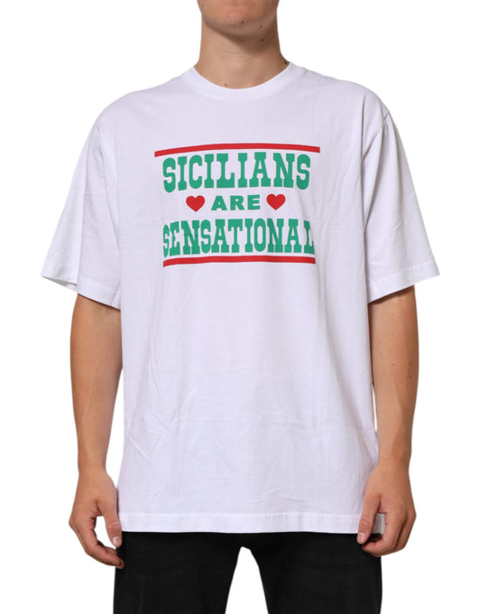 Dolce & Gabbana White Graphic Print Cotton CrewNeck Men's T-shirt ()