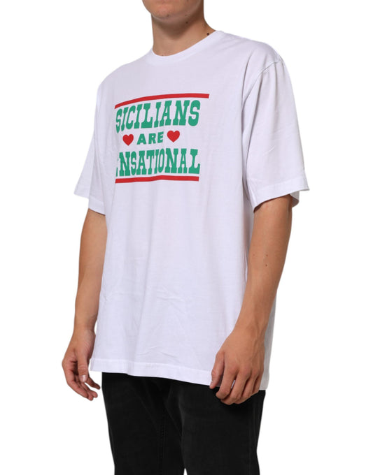 Dolce & Gabbana White Graphic Print Cotton CrewNeck Men's T-shirt ()
