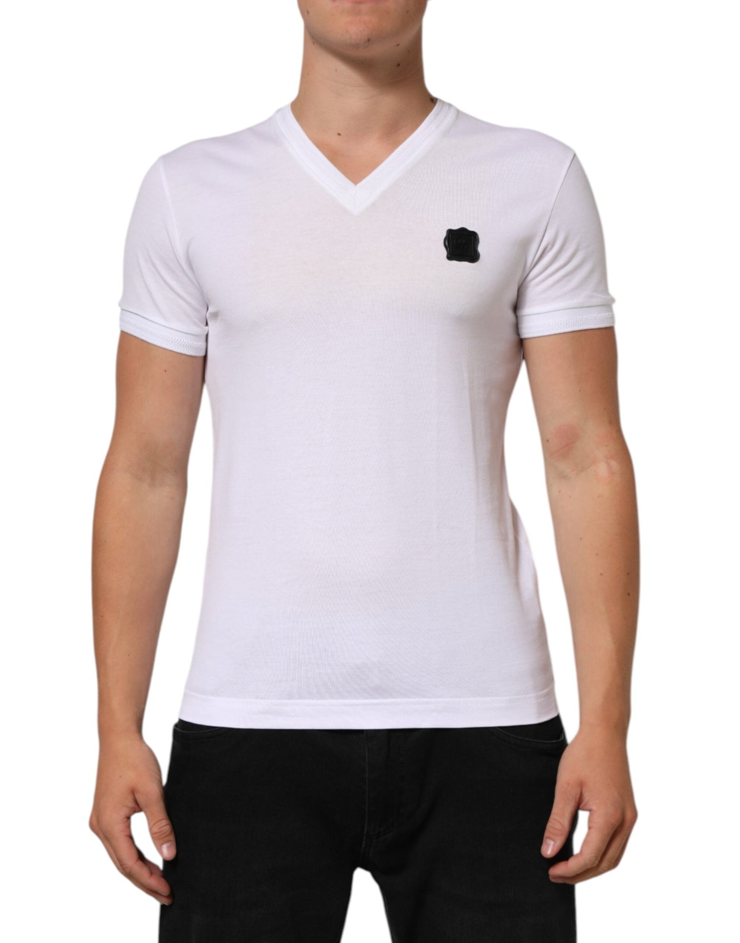 Dolce & Gabbana White Cotton Logo Patch V-neck Tee Men's T-shirt ()