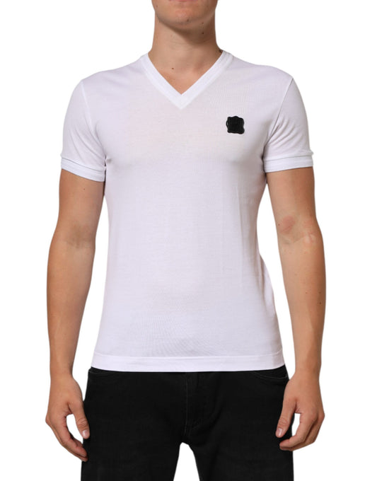 Dolce & Gabbana White Cotton Logo Patch V-neck Tee Men's T-shirt ()