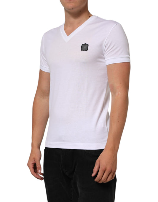 Dolce & Gabbana White Cotton Logo Patch V-neck Tee Men's T-shirt ()