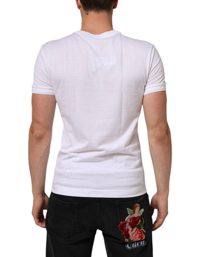 Dolce & Gabbana White Cotton Logo Patch V-neck Tee Men's T-shirt ()