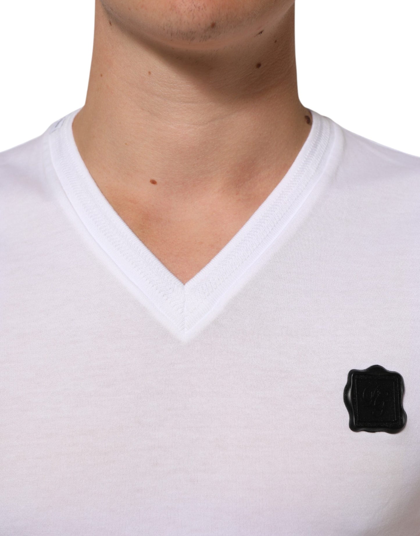 Dolce & Gabbana White Cotton Logo Patch V-neck Tee Men's T-shirt ()