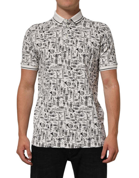 Dolce & Gabbana White Musical Print Collared Polo Men's T-shirt