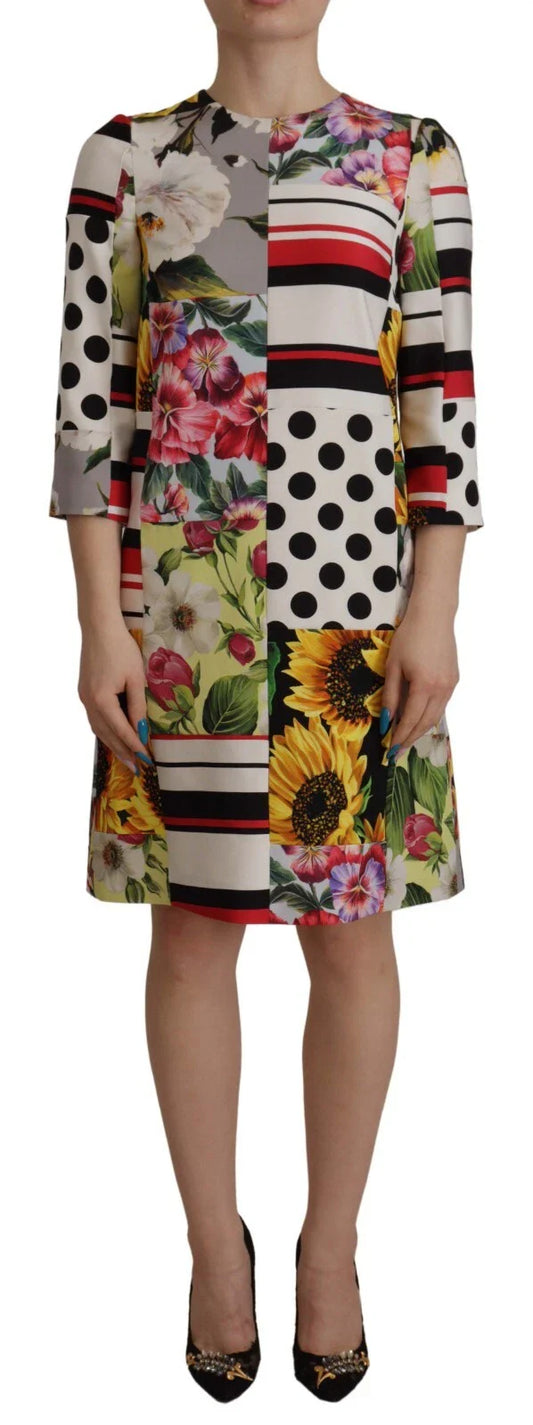 Dolce & Gabbana Multicolor Pachwork Charmeuse Floral Shift Women's Dress ()