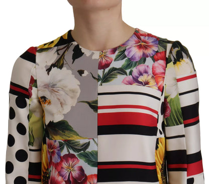 Dolce & Gabbana Multicolor Pachwork Charmeuse Floral Shift Women's Dress ()
