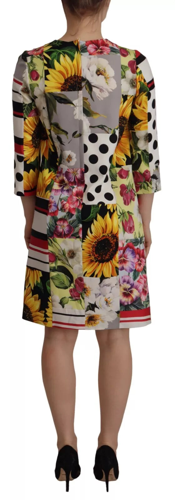 Dolce & Gabbana Multicolor Pachwork Charmeuse Floral Shift Women's Dress ()