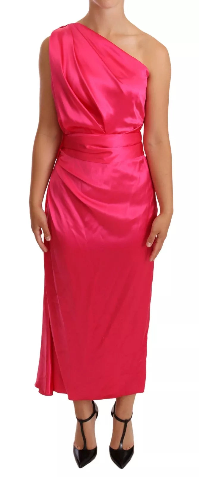 Dolce & Gabbana Pink Sheath Silk Bow Open Shoulder Women's Dress ()