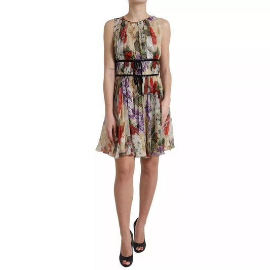 Dolce & Gabbana Beige Floral Sleeveless A-line Mini Women's Dress ()