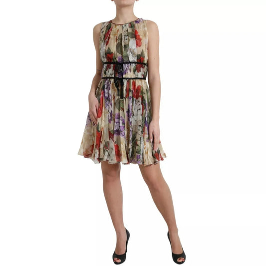 Dolce & Gabbana Beige Floral Sleeveless A-line Mini Women's Dress ()