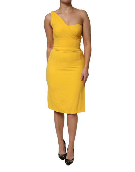 Dolce & Gabbana Yellow One Shoulder Side Slit Sheath Women's Dress ()