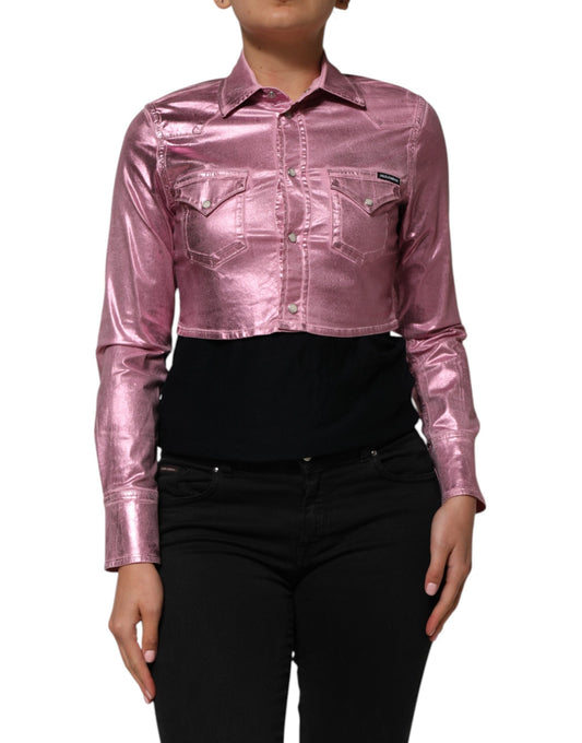 Dolce & Gabbana Pink Cotton Stretch Collared Cropped Women's Jacket ()