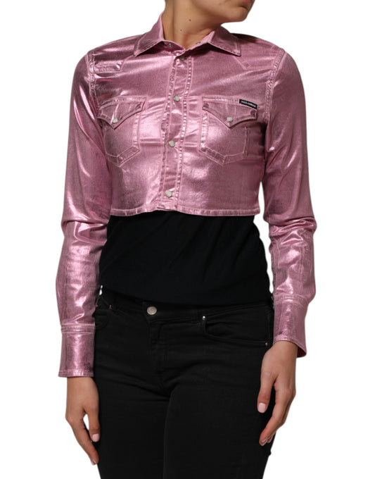 Dolce & Gabbana Pink Cotton Stretch Collared Cropped Women's Jacket ()