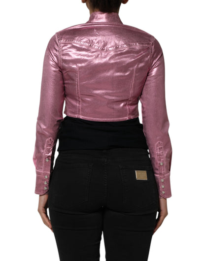 Dolce & Gabbana Pink Cotton Stretch Collared Cropped Women's Jacket ()
