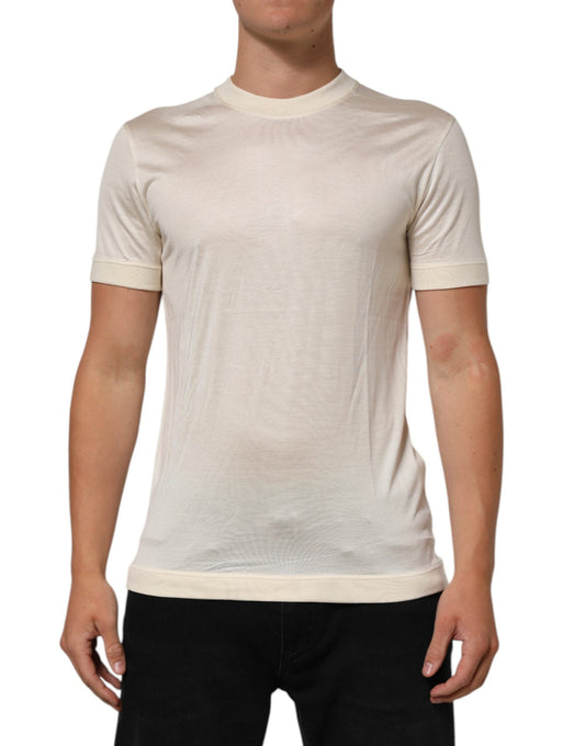 Dolce & Gabbana Off White Silk Crew Neck Short Sleeve Men's T-shirt ()