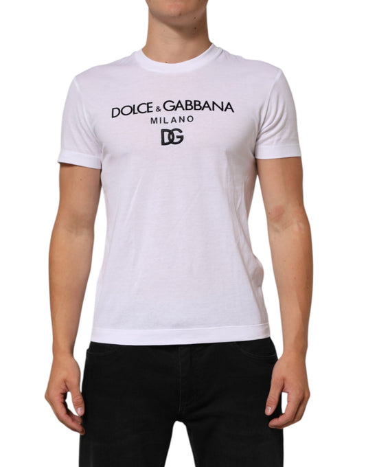 Dolce & Gabbana White Logo Print Cotton Men Crew Neck Men's T-shirt ()