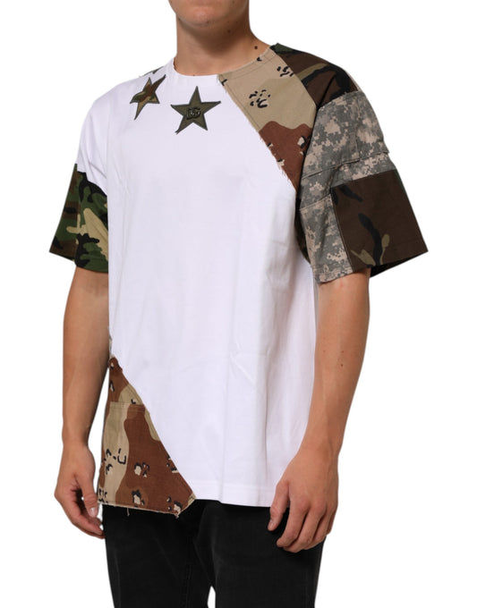 Dolce & Gabbana White Camouflage Patckwork Men Cotton Men's T-shirt