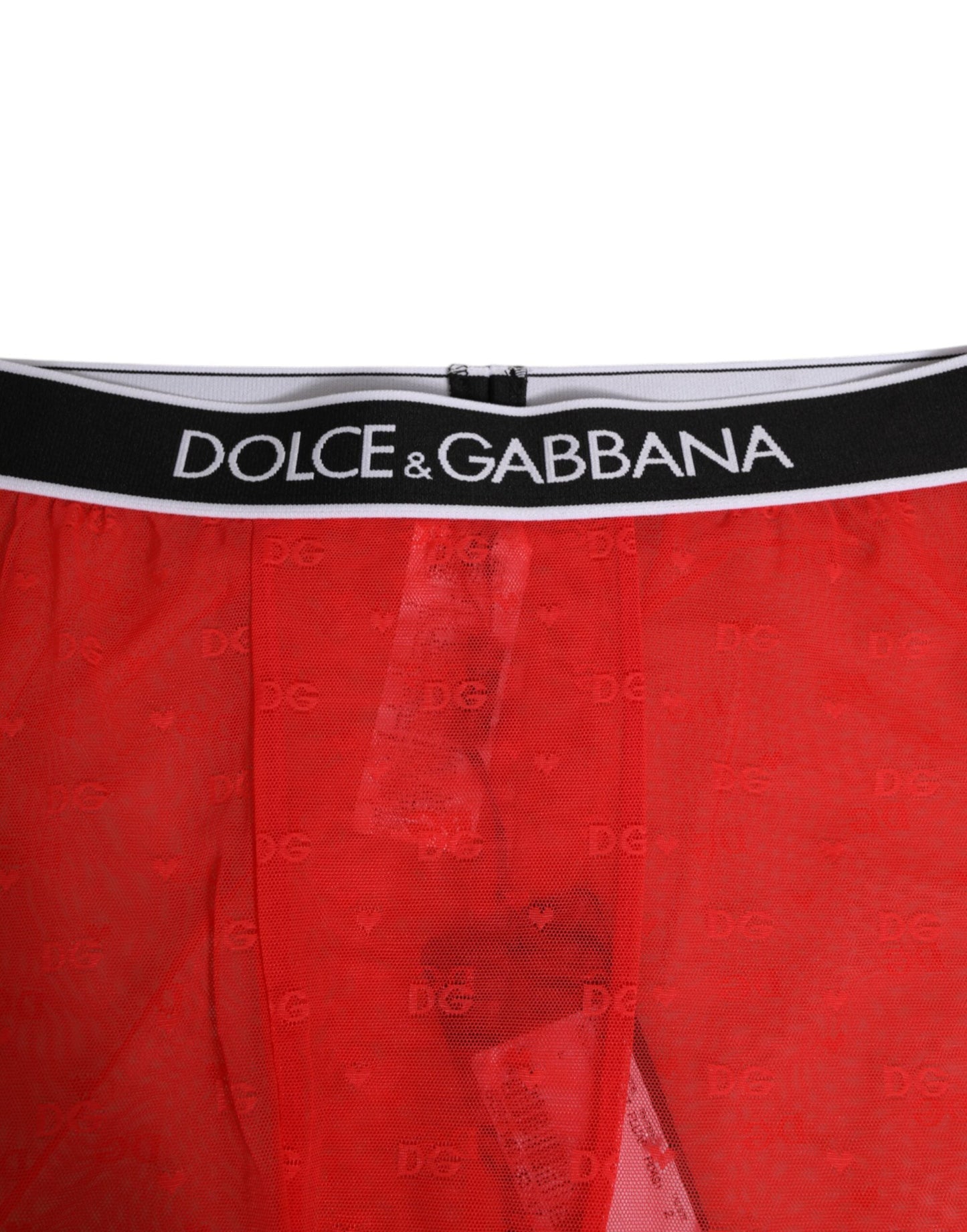 Dolce & Gabbana Red Logo Lace Tight Midi Trousers Women's Underwear