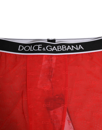 Dolce & Gabbana Red Logo Lace Tight Midi Trousers Women's Underwear