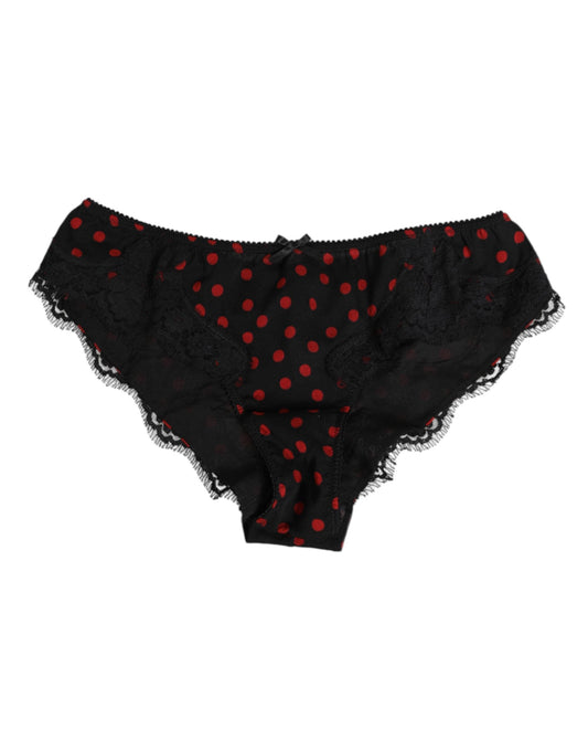Dolce & Gabbana Black Polka Dotted Silk Low Waist Panty Women's Underwear