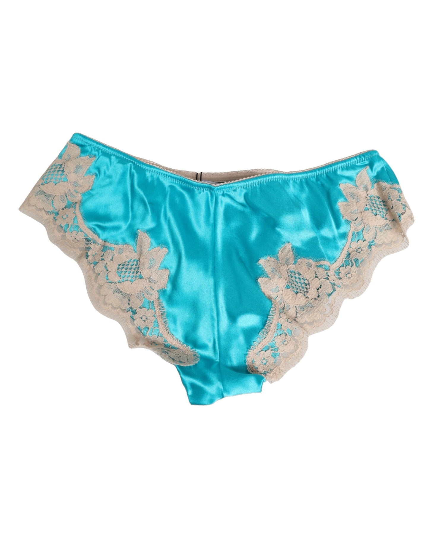 Dolce & Gabbana Blue Silk Satin Floral Lace Trim New Slip Women's Underwear