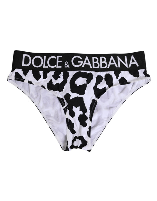 Dolce & Gabbana White Leopard Nylon High Waist Panty Women's Underwear