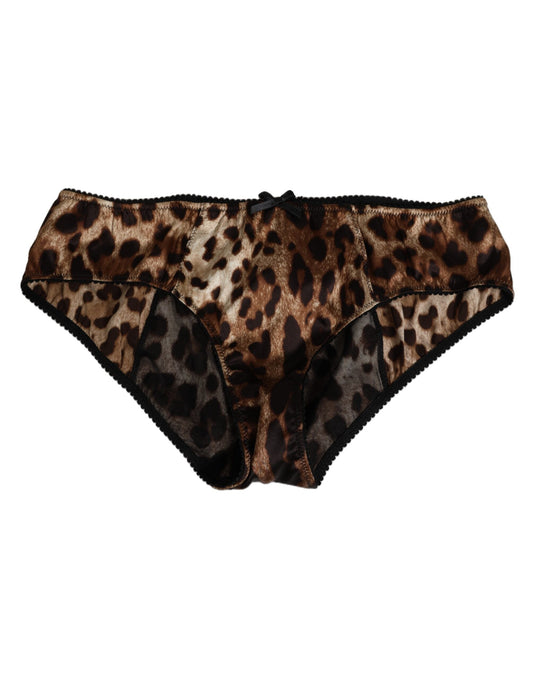 Dolce & Gabbana Brown Leopard Silk Mid Waist Panty Women's Underwear