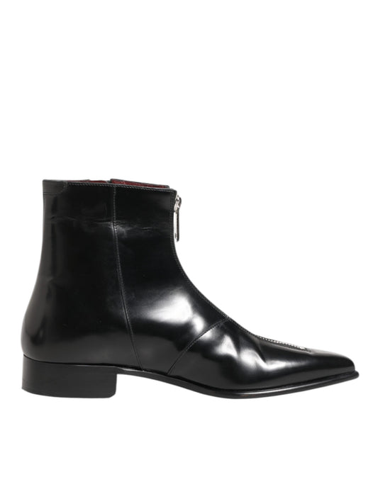 Dolce & Gabbana Black Calfskin Leather Men SHORT Boots Men's Shoes
