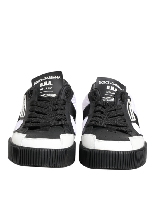 Dolce & Gabbana Black White Leather MIAMI Low Top Sneakers Men's Shoes ()