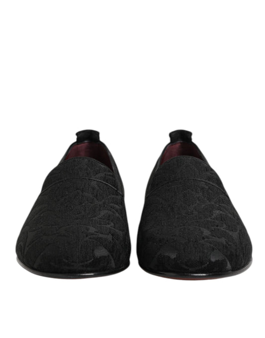 Dolce & Gabbana Black Brocade Loafers Slip On Men Dress Men's Shoes