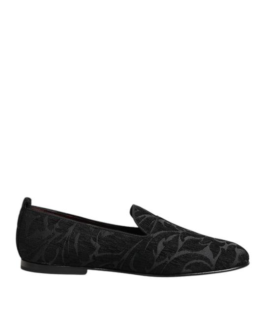 Dolce & Gabbana Black Brocade Loafers Slip On Men Dress Men's Shoes