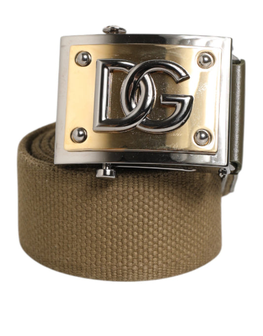 Dolce & Gabbana Military Green Nylon Logo Metal Buckle Men's Belt ()