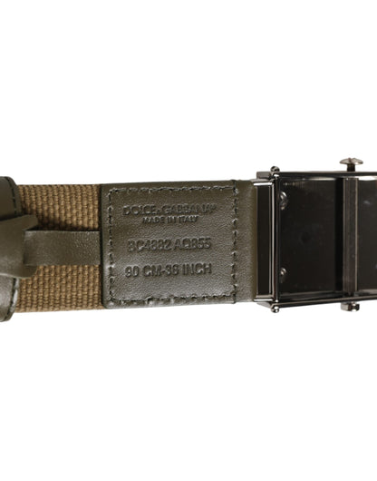 Dolce & Gabbana Military Green Nylon Logo Metal Buckle Men's Belt ()