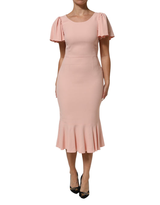 Dolce & Gabbana Pink Viscose Fit Flared Sheath Midi Women's Dress ()