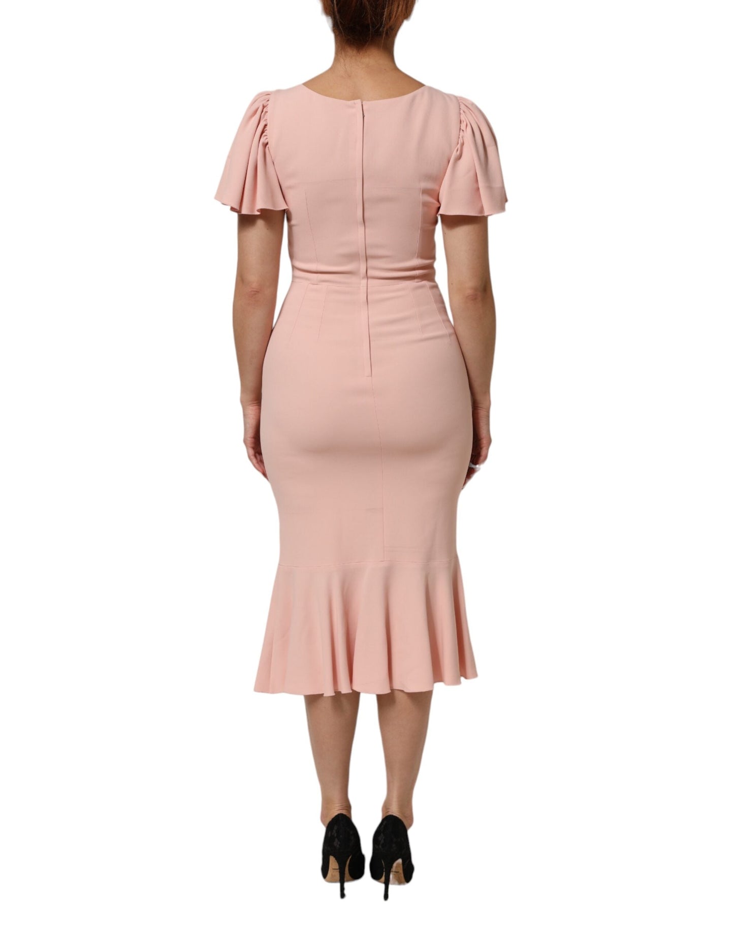 Dolce & Gabbana Pink Viscose Fit Flared Sheath Midi Women's Dress ()