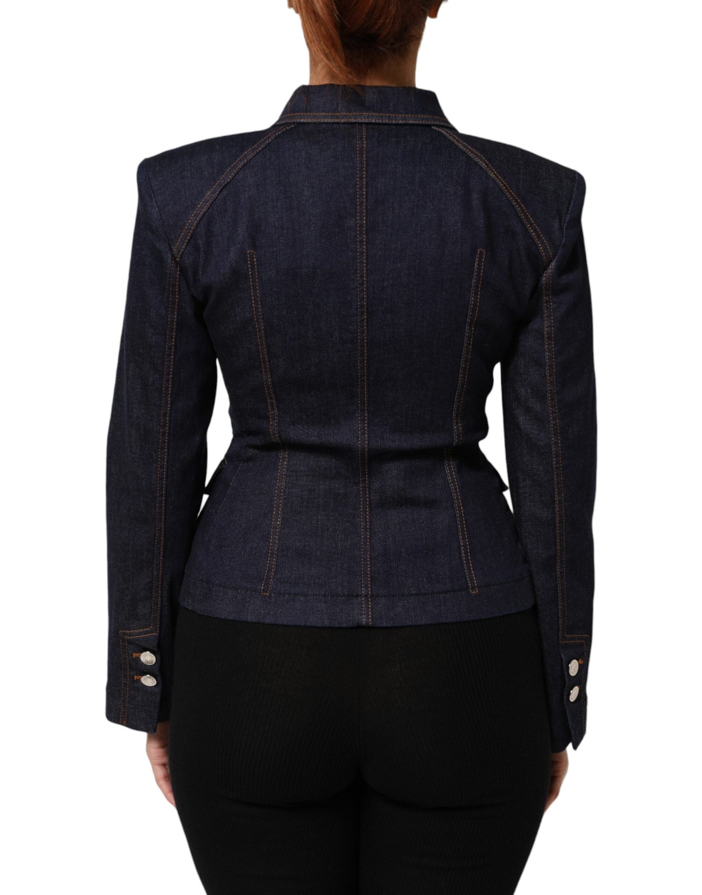 Dolce & Gabbana Dark Blue Cotton Collared Denim Coat Women's Jacket